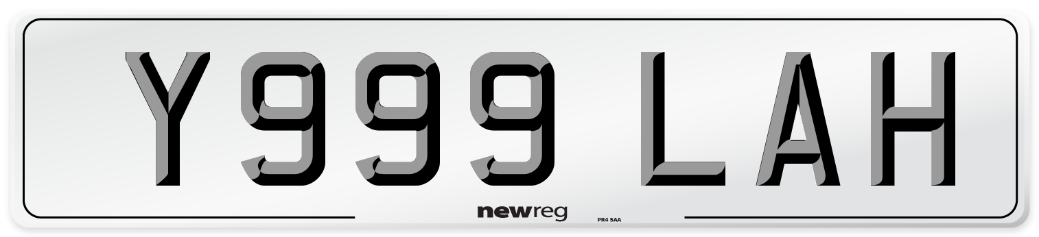 Y999 LAH Front Number Plate