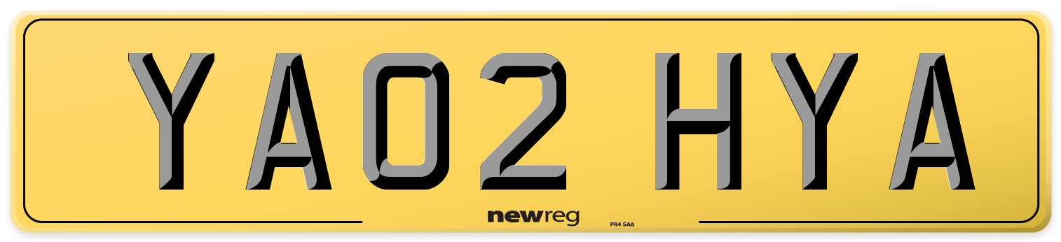 YA02 HYA Rear Number Plate