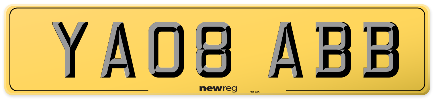 YA08 ABB Rear Number Plate