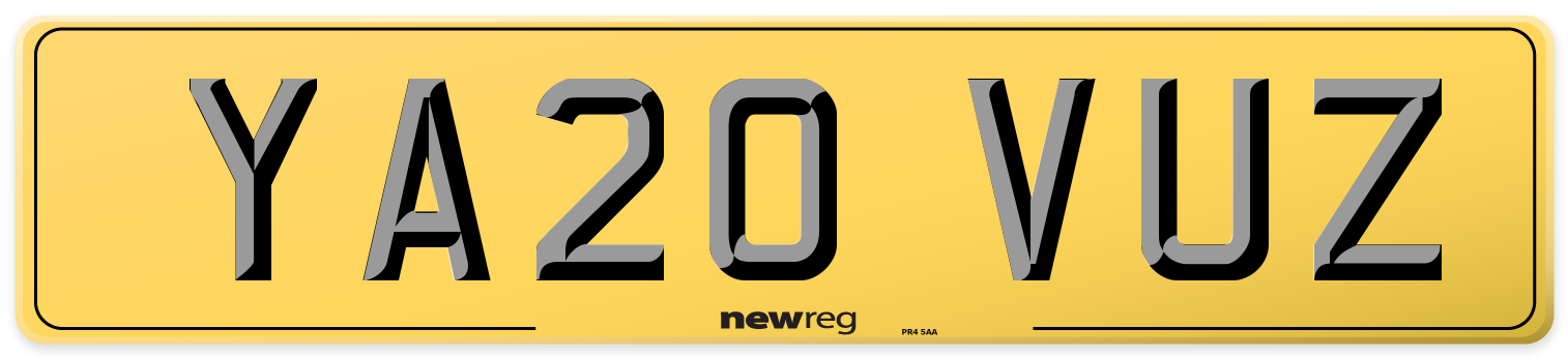 YA20 VUZ Rear Number Plate