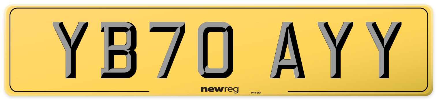 YB70 AYY Rear Number Plate