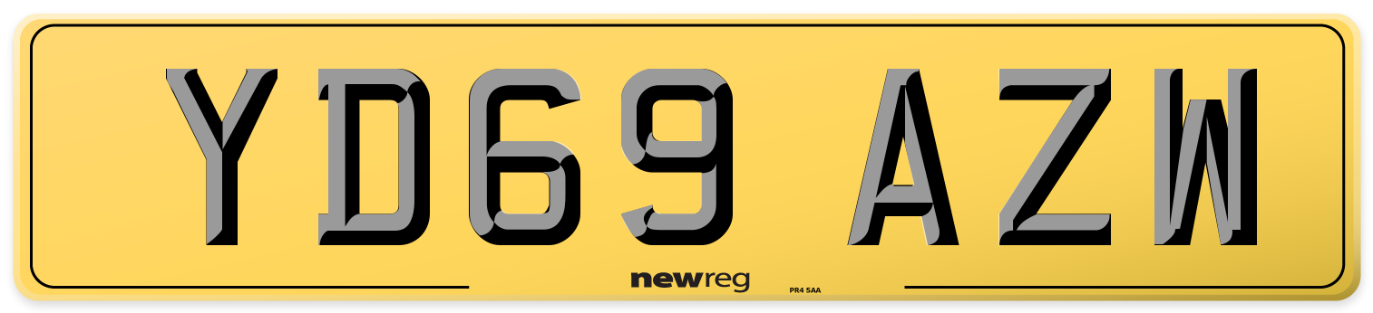 YD69 AZW Rear Number Plate