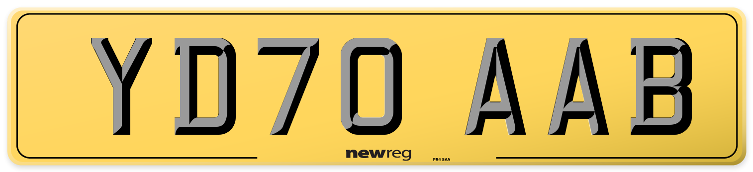 YD70 AAB Rear Number Plate