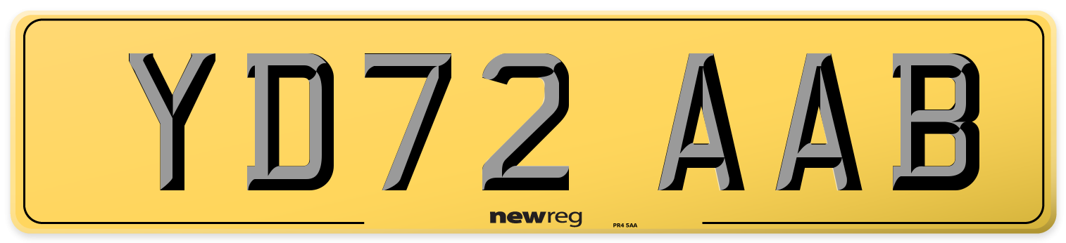 YD72 AAB Rear Number Plate