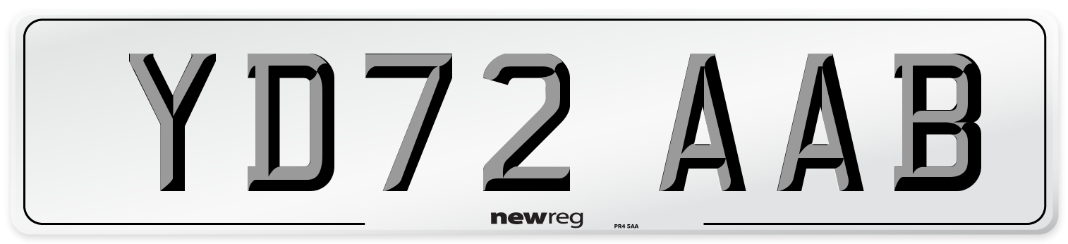 YD72 AAB Front Number Plate