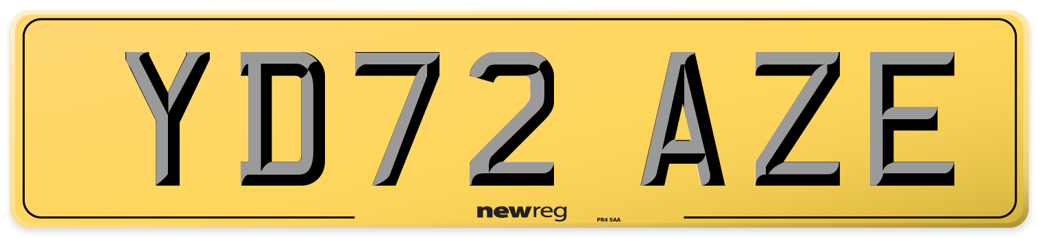 YD72 AZE Rear Number Plate