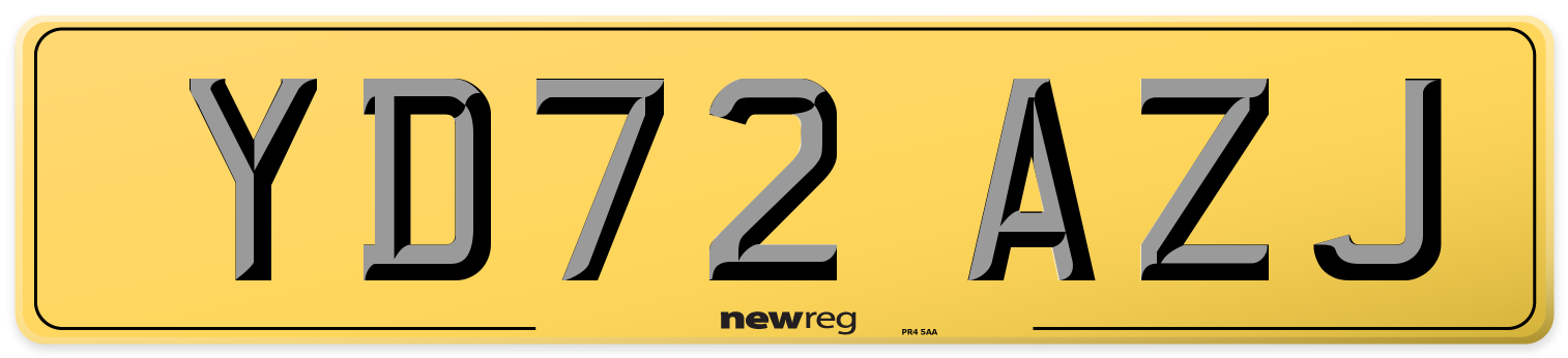 YD72 AZJ Rear Number Plate