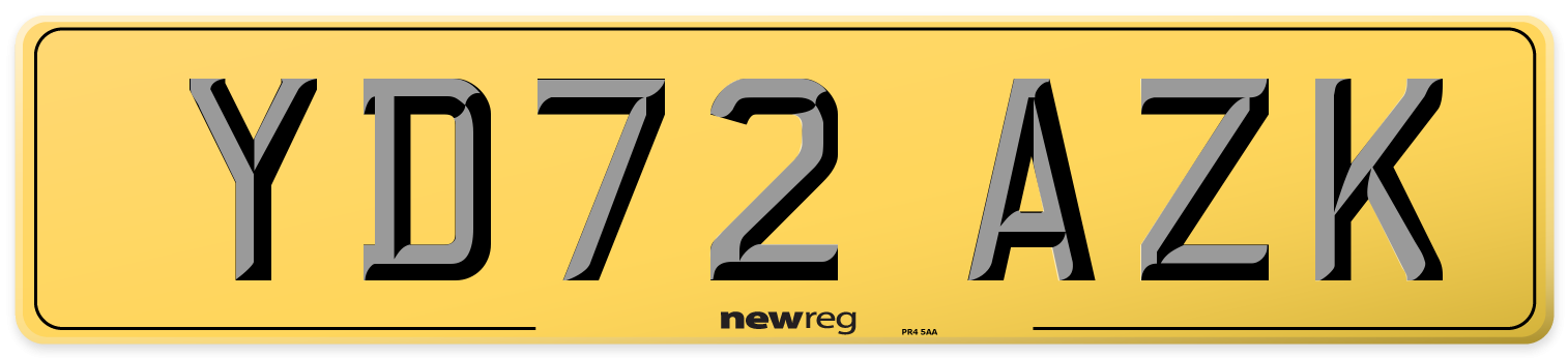 YD72 AZK Rear Number Plate