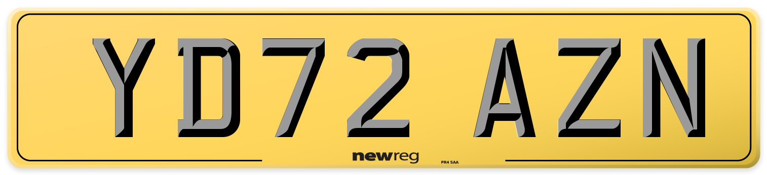 YD72 AZN Rear Number Plate
