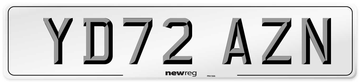 YD72 AZN Front Number Plate