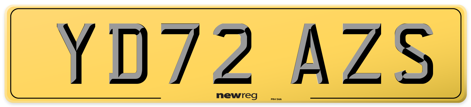 YD72 AZS Rear Number Plate