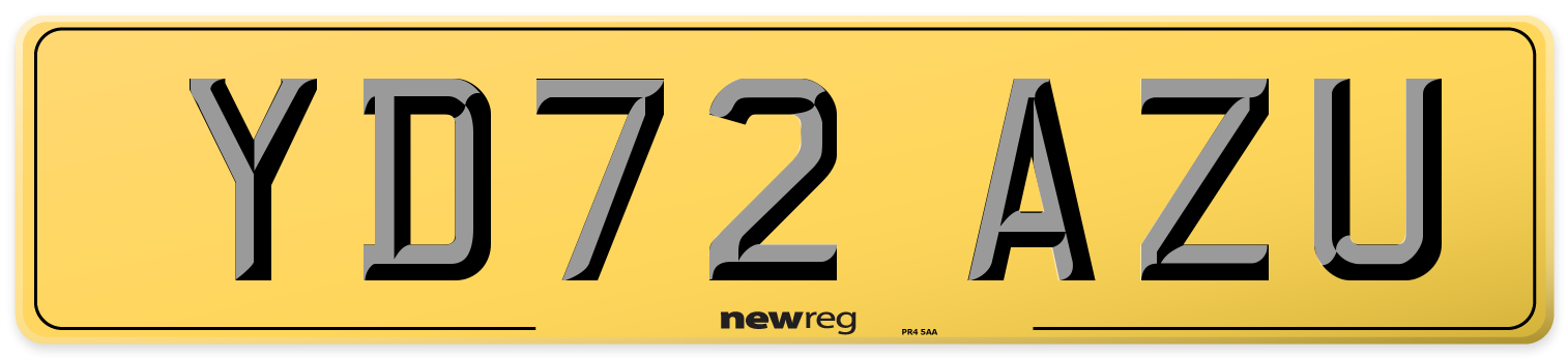 YD72 AZU Rear Number Plate