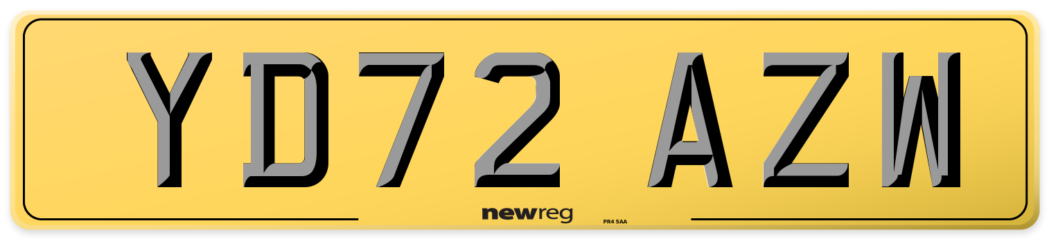 YD72 AZW Rear Number Plate