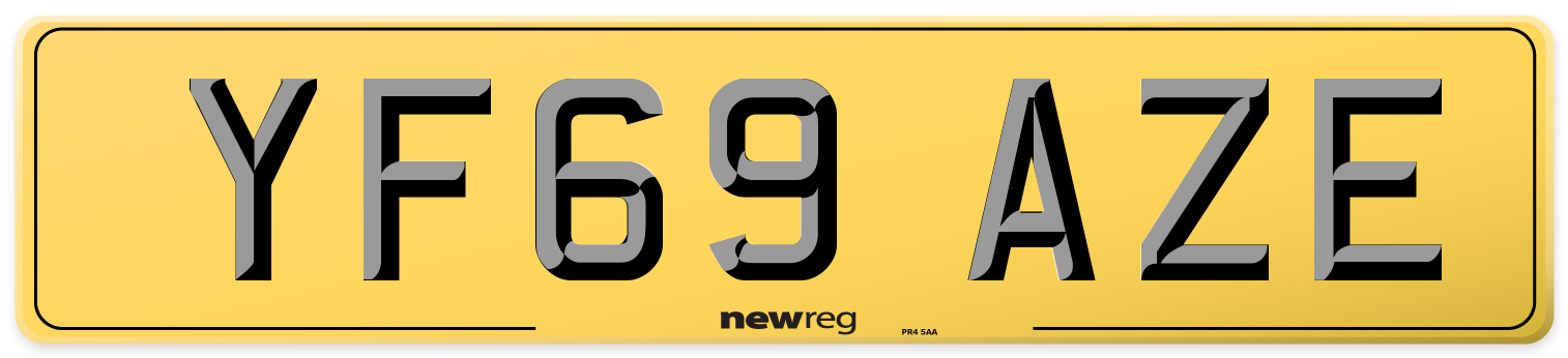 YF69 AZE Rear Number Plate