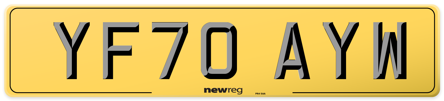 YF70 AYW Rear Number Plate