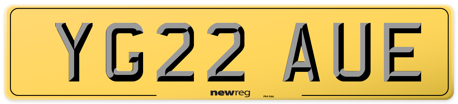 YG22 AUE Rear Number Plate