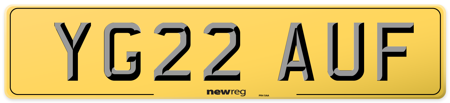 YG22 AUF Rear Number Plate