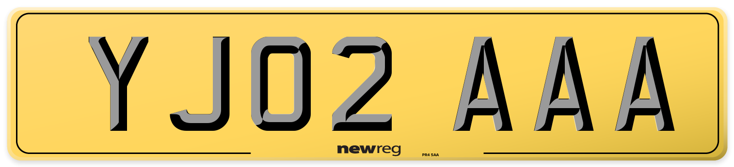 YJ02 AAA Rear Number Plate