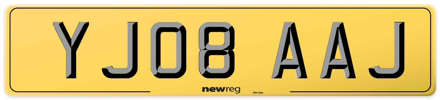 YJ08 AAJ Rear Number Plate