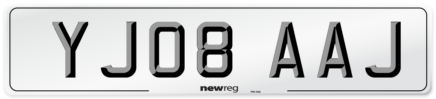 YJ08 AAJ Front Number Plate