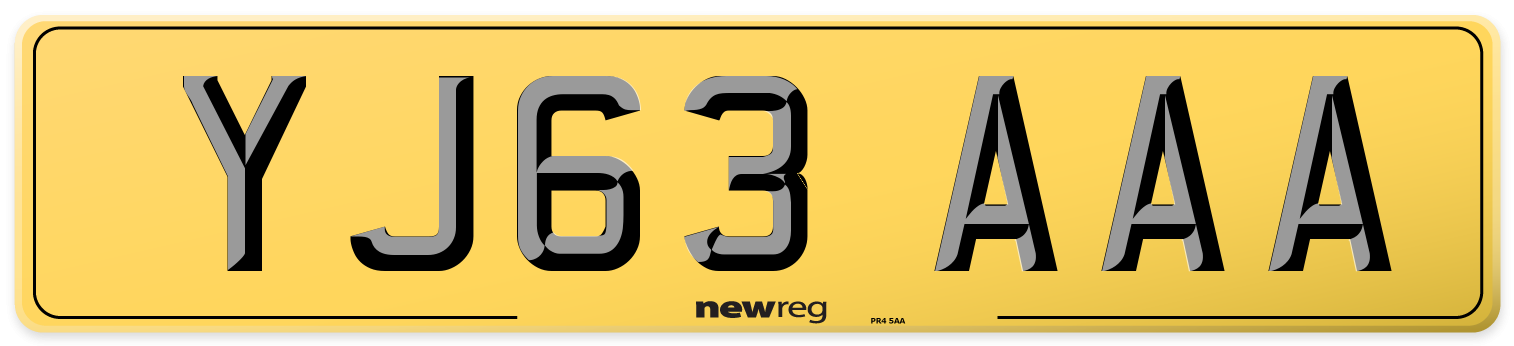 YJ63 AAA Rear Number Plate