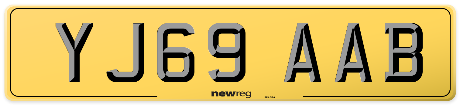 YJ69 AAB Rear Number Plate