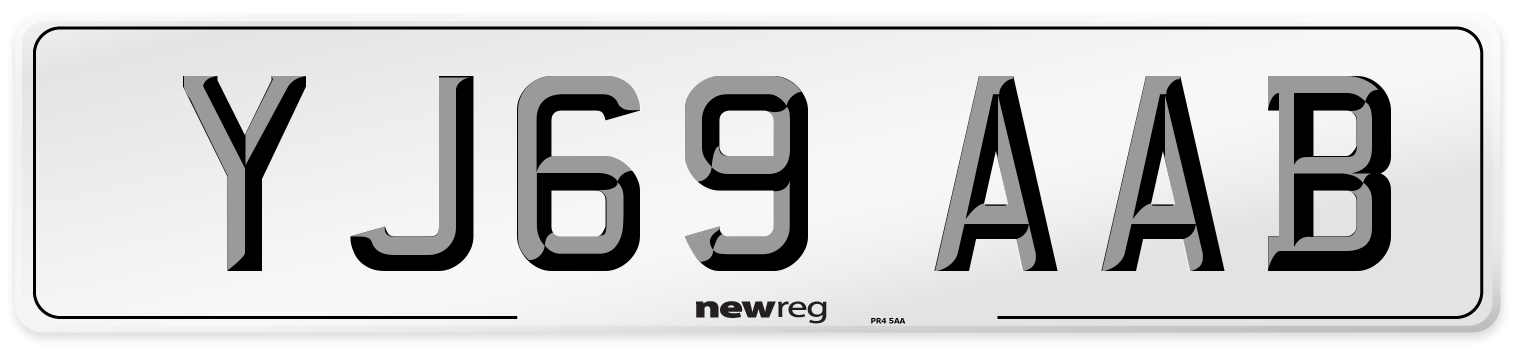 YJ69 AAB Front Number Plate