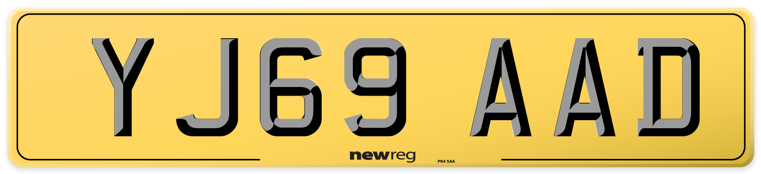 YJ69 AAD Rear Number Plate