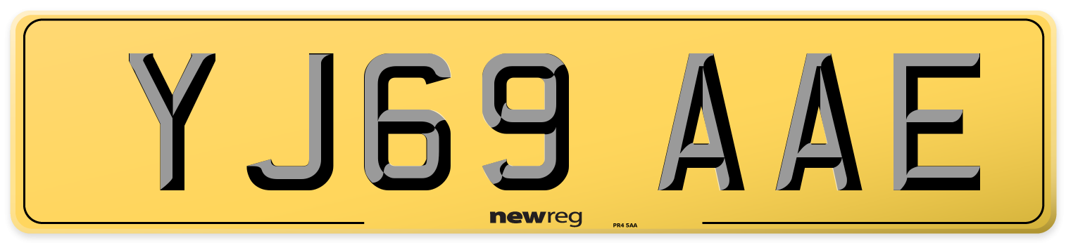 YJ69 AAE Rear Number Plate