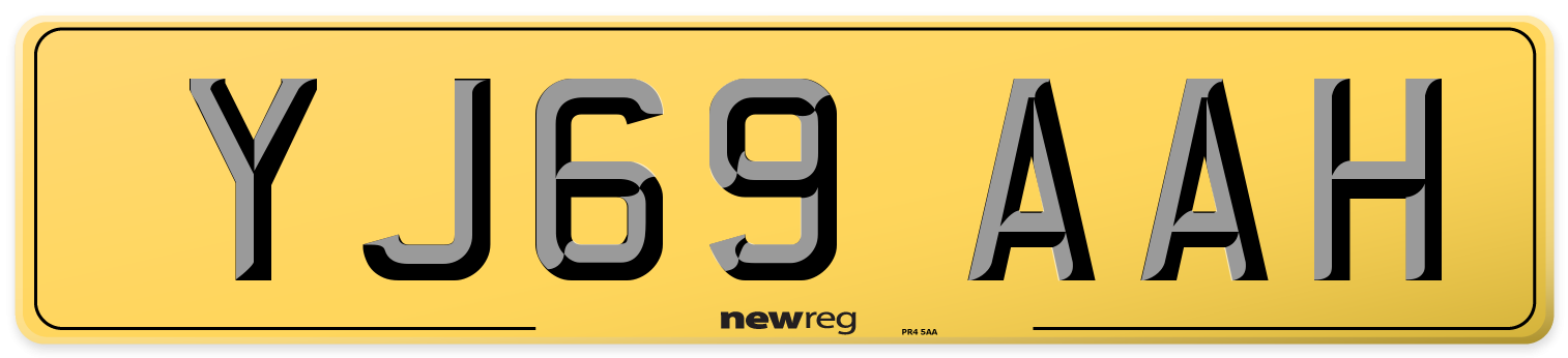 YJ69 AAH Rear Number Plate
