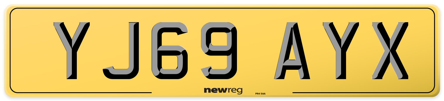 YJ69 AYX Rear Number Plate