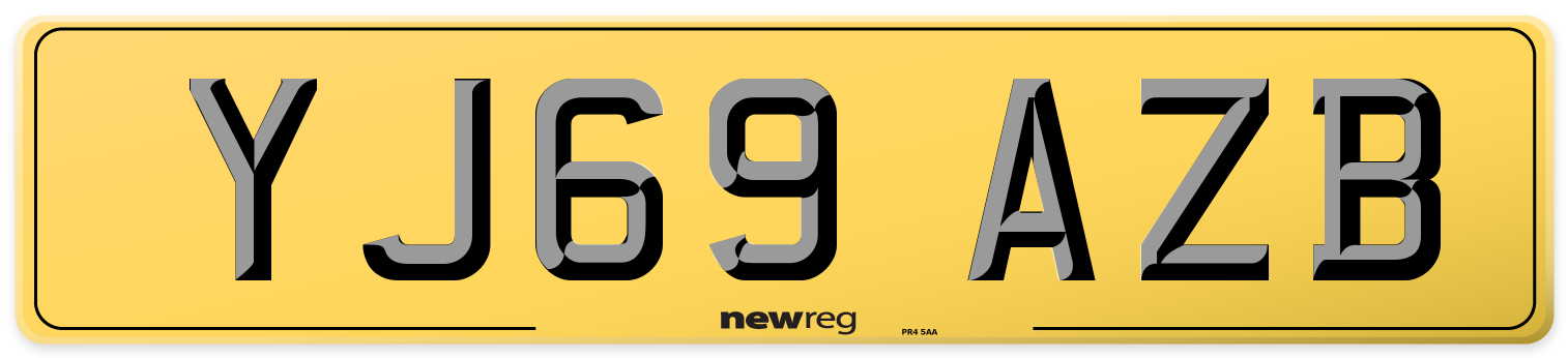 YJ69 AZB Rear Number Plate