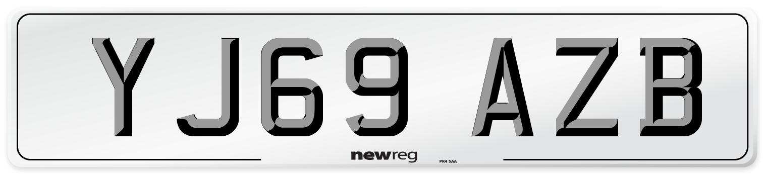 YJ69 AZB Front Number Plate