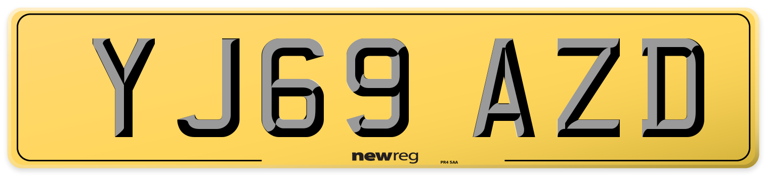 YJ69 AZD Rear Number Plate