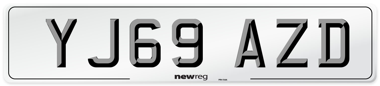 YJ69 AZD Front Number Plate