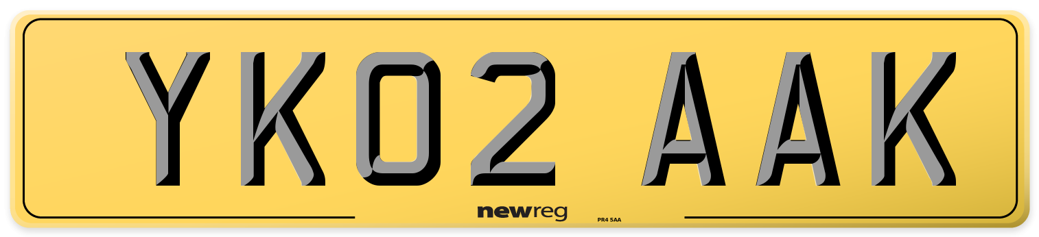 YK02 AAK Rear Number Plate