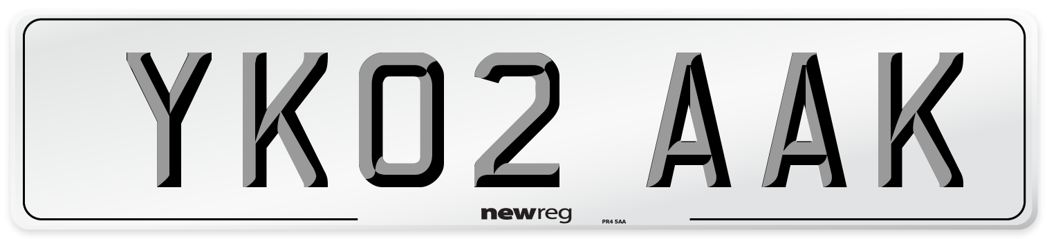 YK02 AAK Front Number Plate