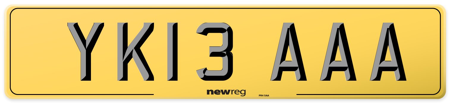 YK13 AAA Rear Number Plate