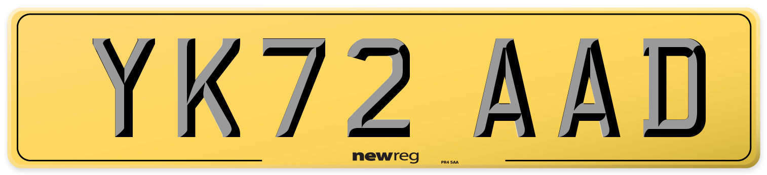YK72 AAD Rear Number Plate
