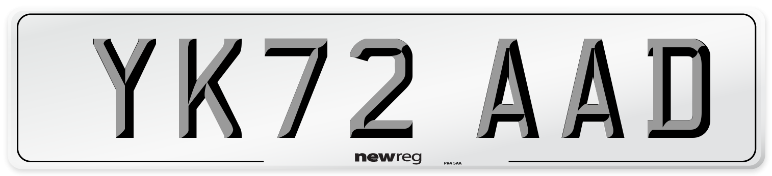 YK72 AAD Front Number Plate