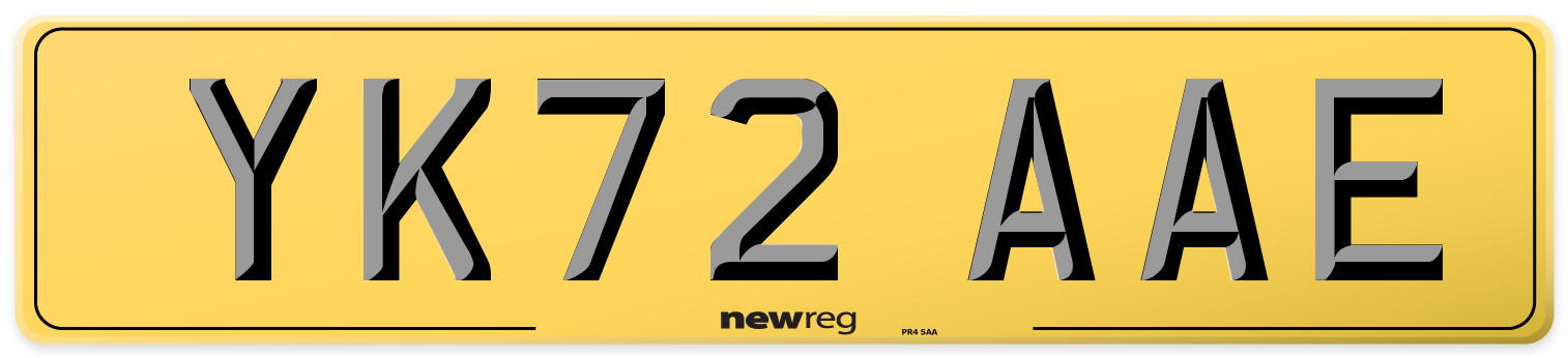 YK72 AAE Rear Number Plate