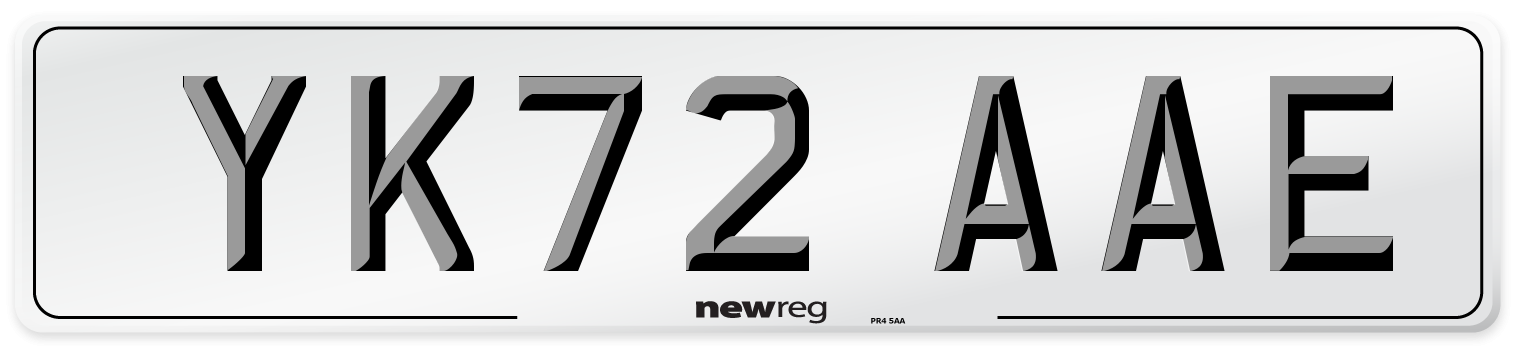 YK72 AAE Front Number Plate