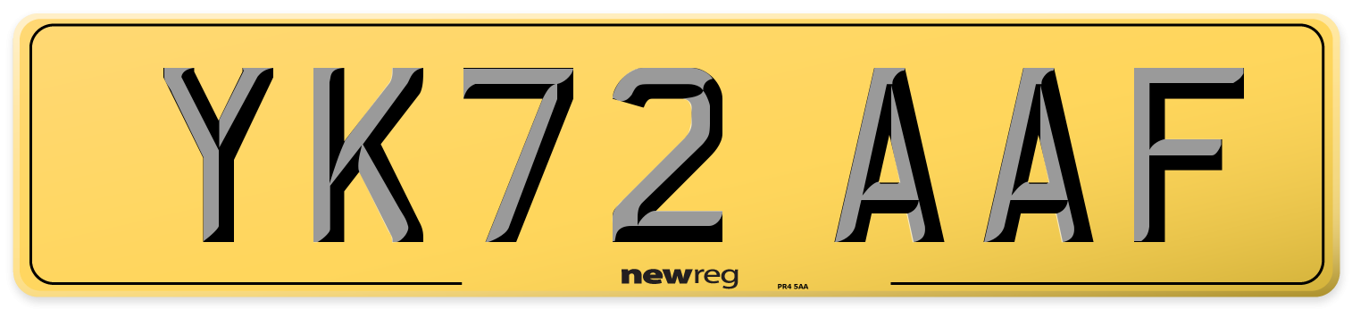 YK72 AAF Rear Number Plate