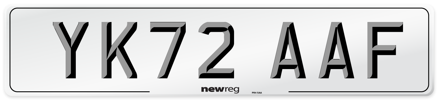 YK72 AAF Front Number Plate