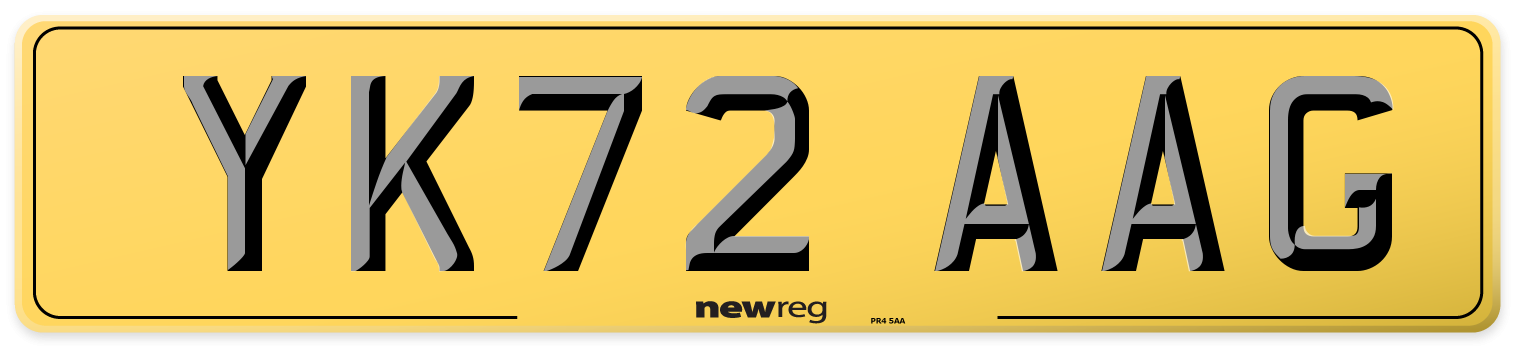 YK72 AAG Rear Number Plate