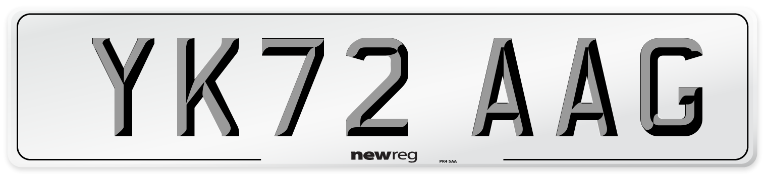 YK72 AAG Front Number Plate