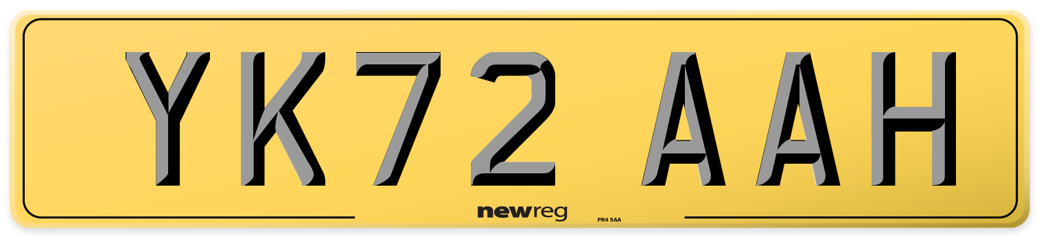 YK72 AAH Rear Number Plate