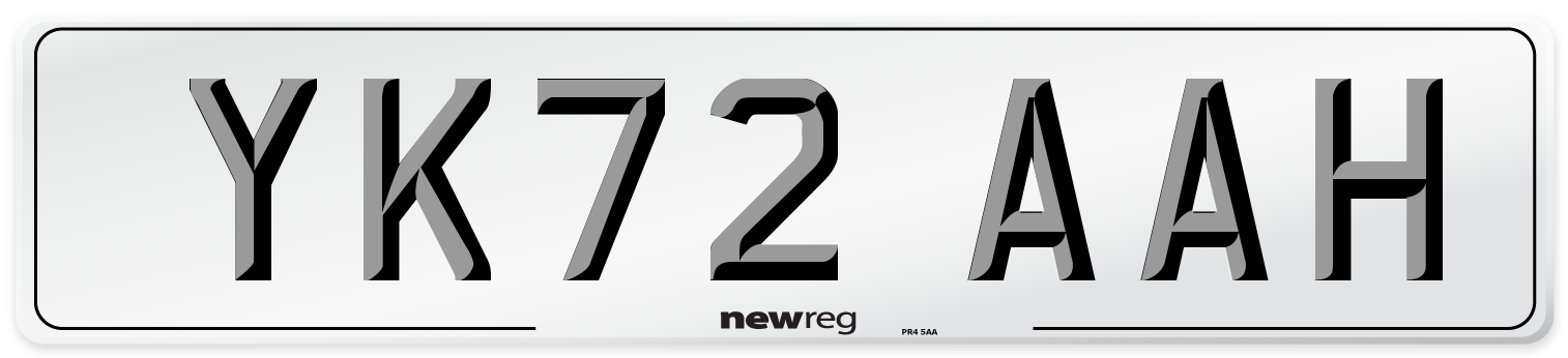 YK72 AAH Front Number Plate