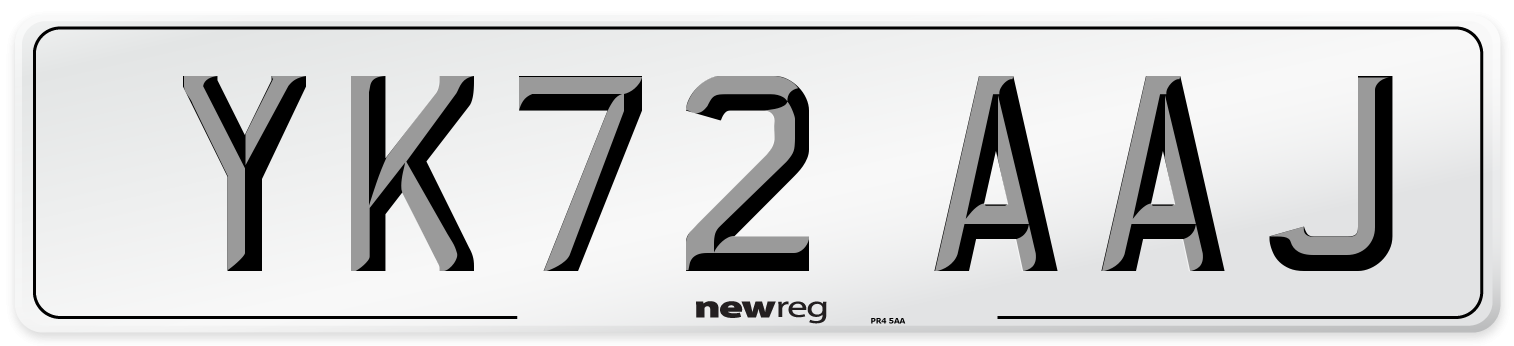 YK72 AAJ Front Number Plate
