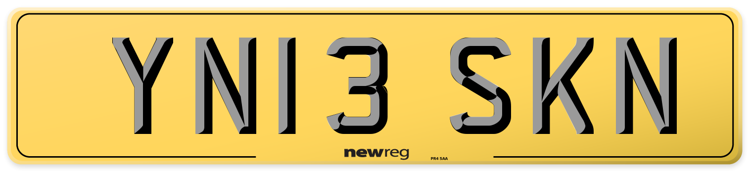 YN13 SKN Rear Number Plate